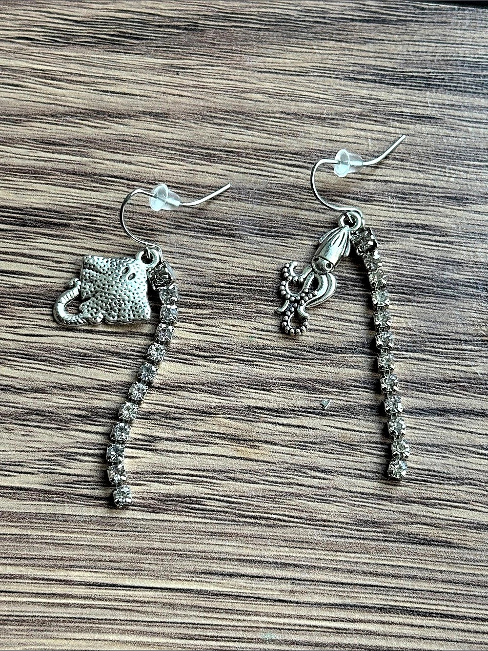 Sea creatures Silver Rhinestone Dangle Earrings New